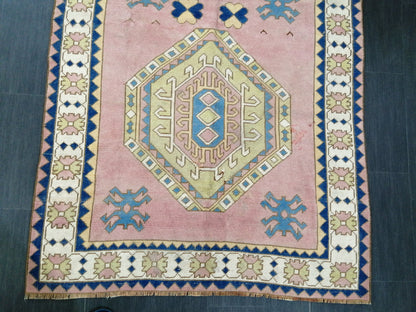 Pink and Blue Vintage RUG 9 x 6 TURKISH Rug Vintage Oushak Rug Vintage Rug Wool Oushak Rug Hand Made Rugs Vintage Turkish Rug