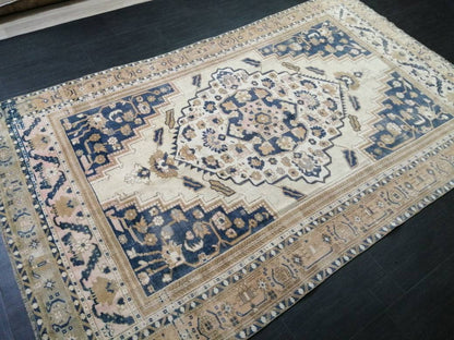Vintage Oriental RUG 5.5 x 9 Oushak Rug Turkish Vintage Persian Rug Navy Vintage Rug Fine Wool Oushak Rugs Turkish Rug Muted Living room Rug