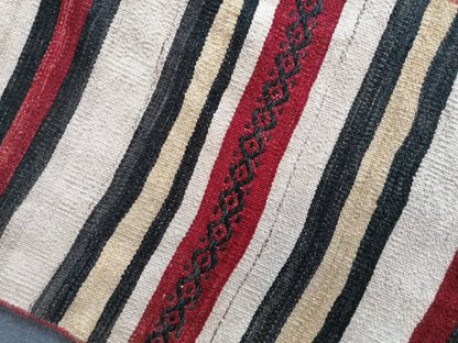Vintage rug , flat woven kilim rug with embroidery rug, oriental carpet, vintage kilim rug wool carpet rug, flat pile rug 18'10x1'10 feet