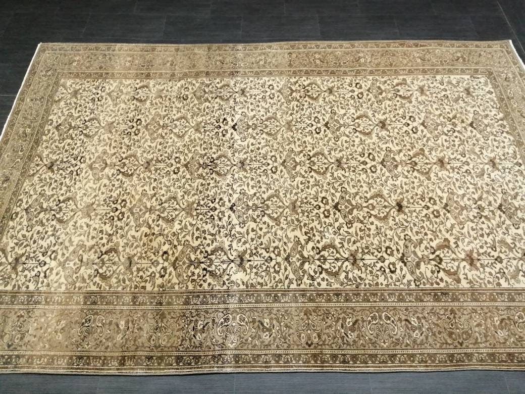 Quality Neutral Rug 6.2 x 9.5 HAND MADE Rug Neutral Vintage Turkish Rug Oushak Rug Turkish Neutral Rug, Oriental Rug, Wool large Neutral Rug