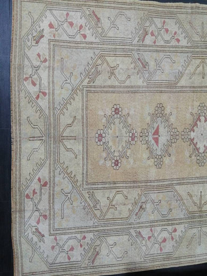 Muted Turkish Rug 9.4 x 6.7 Muted Oushak Rug Muted Vintage  Rug Wool Oushak Rug Hand Made Rugs Vintage Turkish Rug