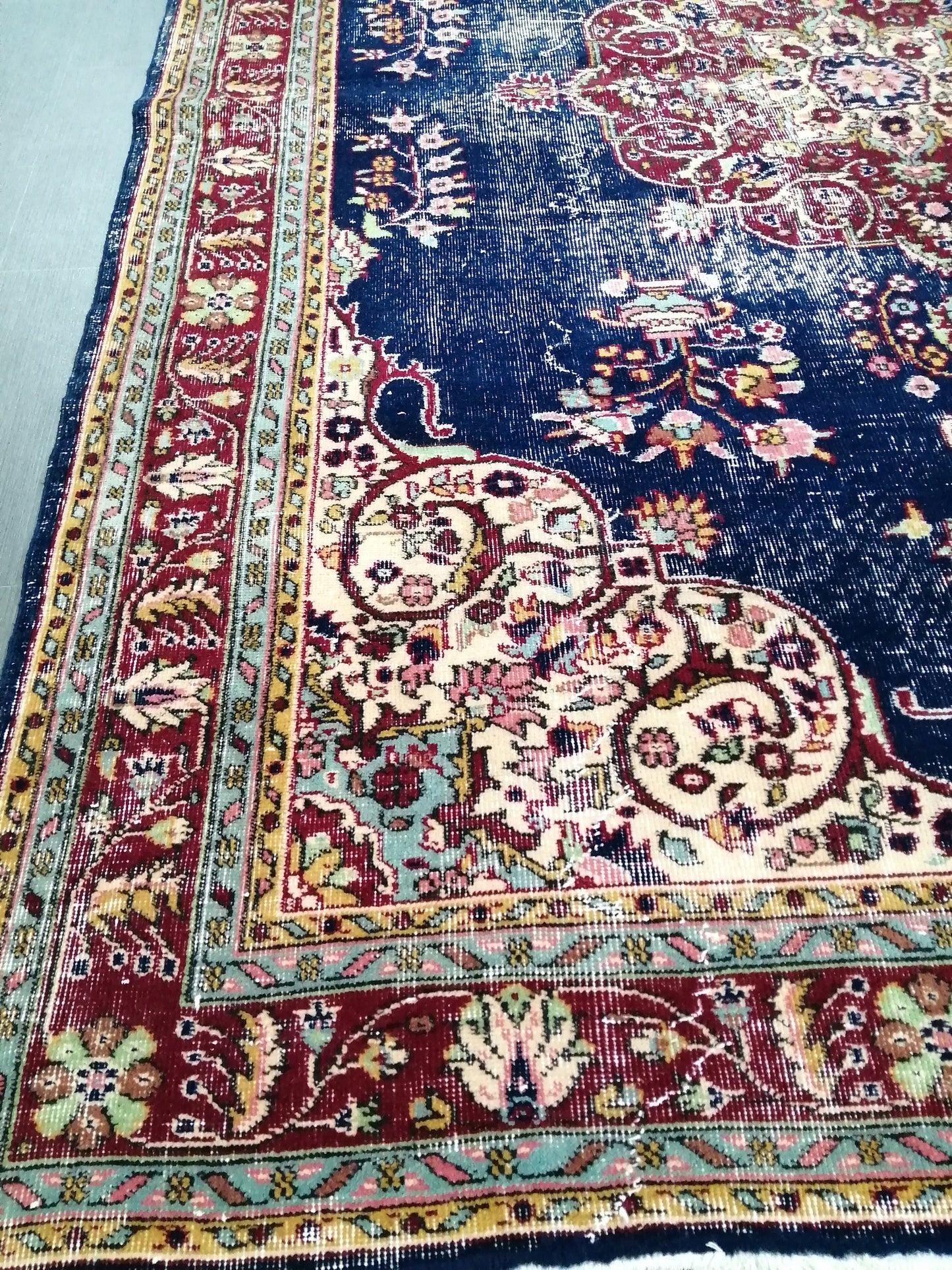 Blue Floral Rug Distressed Vintage Rug 9.9 x 6.9 Vintage Rug Wool Oushak Rug Hand Made Rugs Vintage Turkish Rug