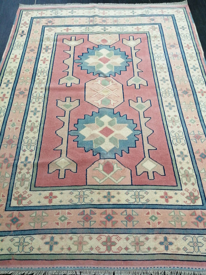 Pink OUSHAK RUG  6.2 x 4.3 Vintage Oushak Rug Vintage Rug Wool Oushak Rug Hand Made Rugs Vintage Turkish Rug