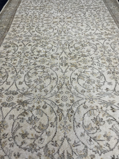 Vintage Rug 6.4 x 9.8 Handmade Oushak Rug Farmhouse Rug Wool Pile Rug Rustic Rug Wool Bohemian Rug Vintage Turkish Rug Natural Rug Muted Rug