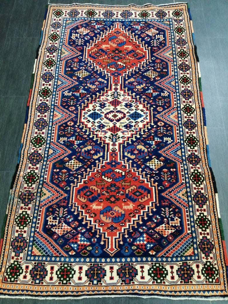 Vintage Rug, Oriental Handmade Rug, 3.6 x 6.2 Oushak Rug, Rustic Rug, Fun Vintage Turkish Rug, Persian Rug,Soft Wool Rug, Traditional Rugs