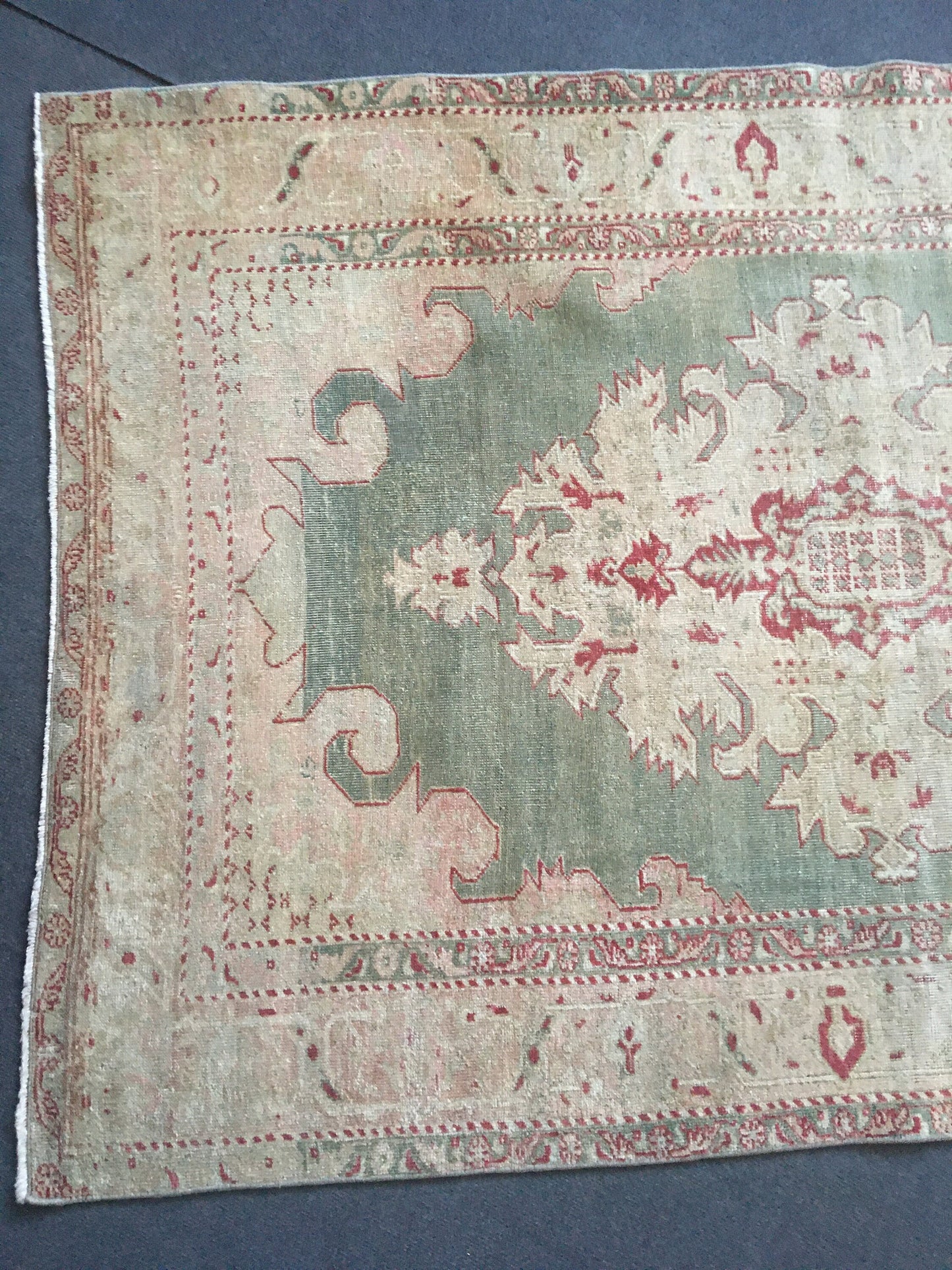 4x6 feet turkish green rug, vintage wool bedroom large rug, oushak handmade kitchen red rug, faded bohemian bathroom rug, persian design rug