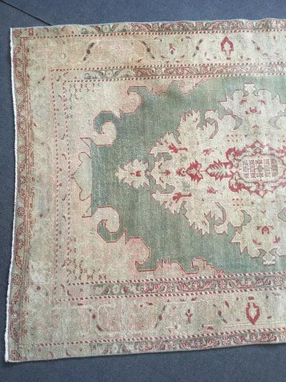 4x6 feet turkish green rug, vintage wool bedroom large rug, oushak handmade kitchen red rug, faded bohemian bathroom rug, persian design rug