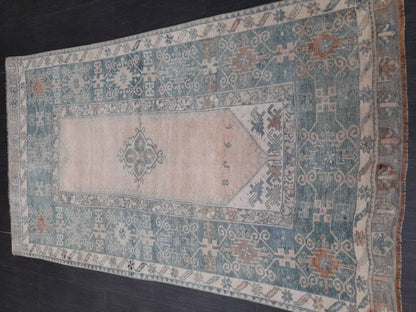 Muted Vintage RUG 3.7 x 6.6 TURKISH Rug Distressed Vintage  Rug Wool Oushak Rug Large Hand Made Rugs Vintage Turkish Rug Hand Knotted Rug