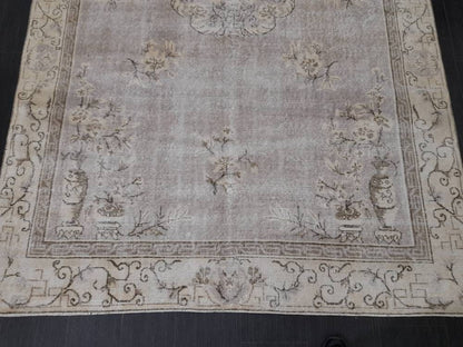 Muted Turkish Vintage Rug 6.5 x 10 Hand Knotted Oushak Rug Rustic Rug, Muted Rug, Vintage Turkish Rug Farmhouse Rug Vintage Rug Wool rug