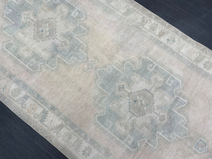 Muted Oushak Runner Rug 4.7 x 12.6 Turkish Runner Rug Muted Vintage Runner Rug Hallway Runner Rug Kitchen Runner Rug Wool Runner