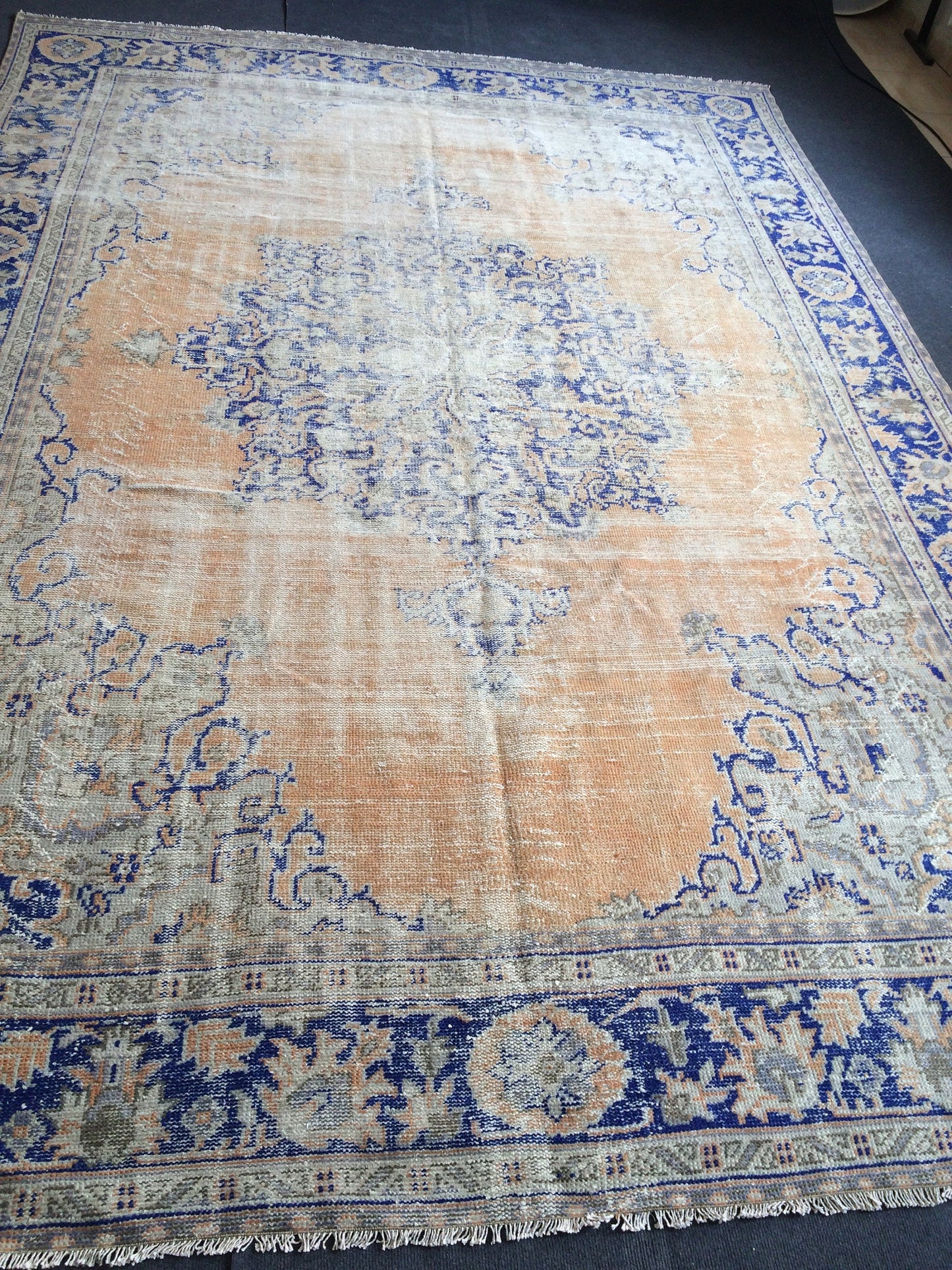 7.7 x 11 Large OUSHAK RUG TURKISH  Rug  Distressed   Rug Vintage Rug Wool Oushak Rug Hand Made Rug 8 by 11 Turkish Rug 8x11