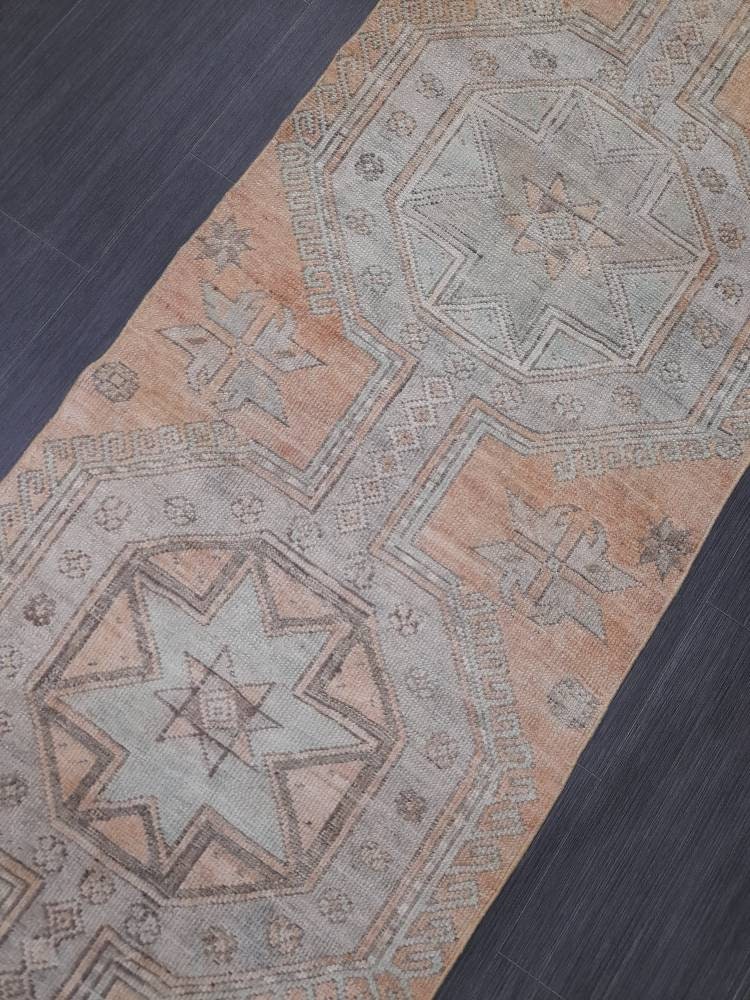 Vintage Runner Rug Muted Turkish Runner Rug 2.5 x 10 Oriental Runner Rug Hallway Runner Kitchen Runner Rug Wool Runner Rug Star Runner Rug