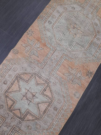 Vintage Runner Rug Muted Turkish Runner Rug 2.5 x 10 Oriental Runner Rug Hallway Runner Kitchen Runner Rug Wool Runner Rug Star Runner Rug