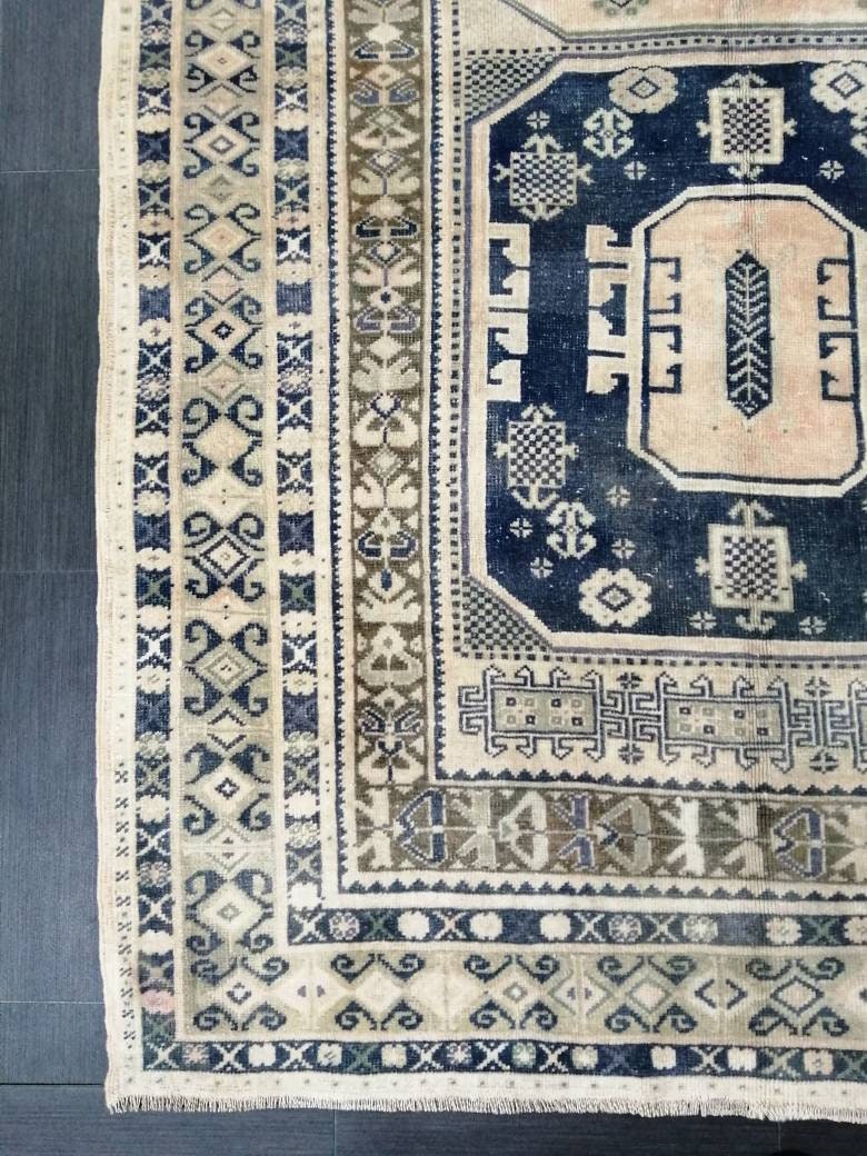 Vintage Rug, Unique Pattern Rug, 5by10 Oushak Rugs, 10x5 Hand Made Rugs,Turkish Rugs Navy Blush Green Rugs, Antique Rug, Fine Rugs