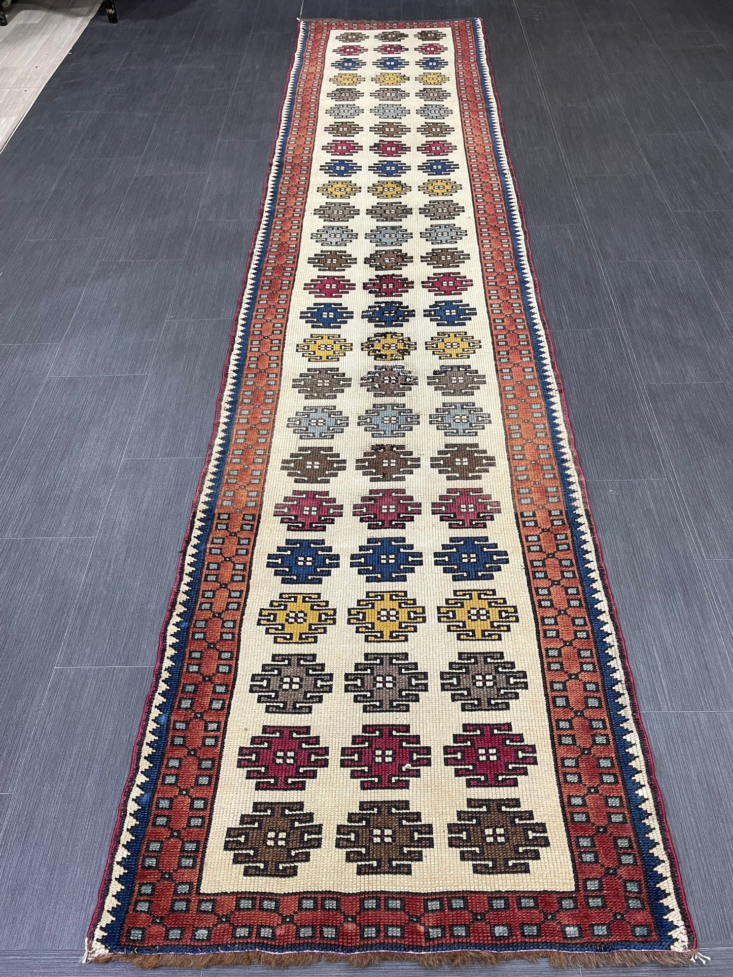 Vintage Runner Rug 2.6 x 11.5, Turkish Runner Rug, Handmade Runner Rug,Hallway Runner Kitchen Runner Rug Wool Runner Rug Oriental Runner Rug