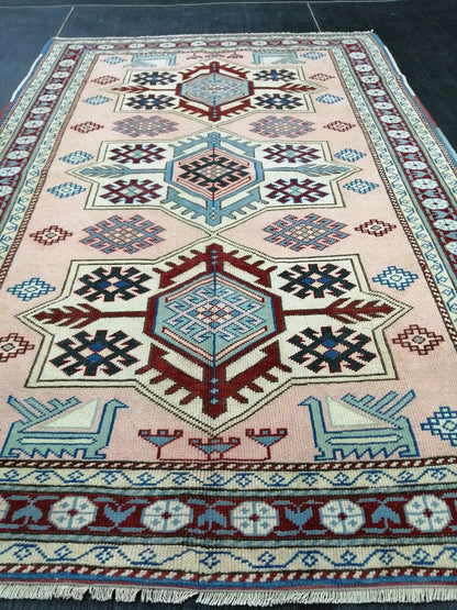 Muted Pink and Blue Wool RUG 5.8 x 3.9 Vintage Oushak Rug Vintage Rug Wool Oushak Rug Hand Made Rugs Vintage Turkish Rug