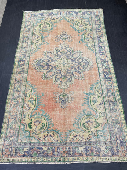 Large Vintage 6x10 RUG TURKISH Oushak Rug Muted Vintage Rug Distressed Vintage  Rug Wool Oushak Rug Hand Made Rugs Vintage Turkish Rug