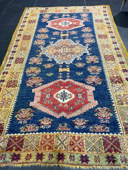 Antique RUG, Turkish Oushak 5 x 8.3 Rug, One Of A Kind Rug, Vintage Persian Rug, Blue Vintage Rug, Fine Wool Unique Rug, Rear Turkish Rug,