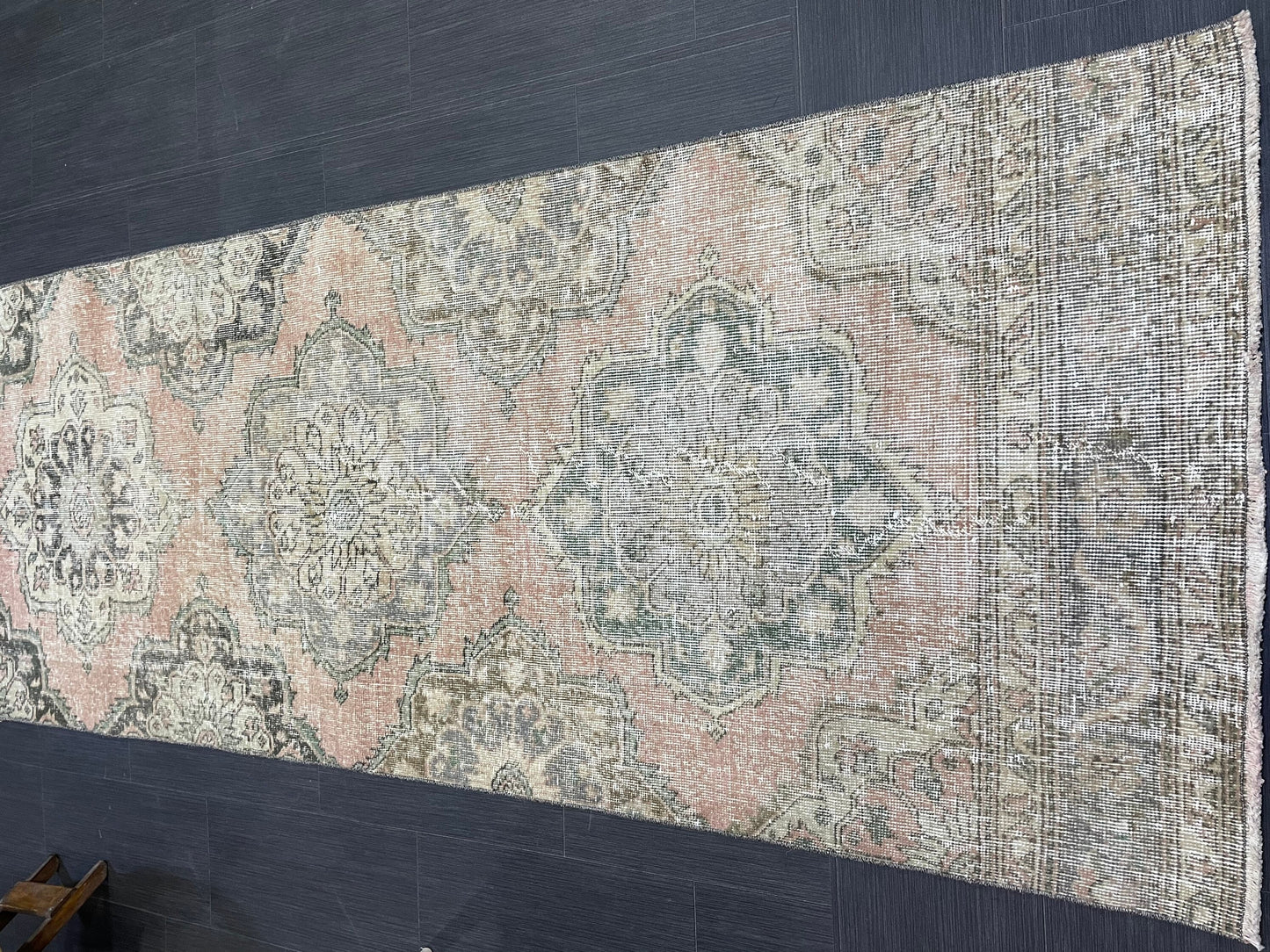 Hand Knotted Runner Rug, Antique  Runner Rug, TURKISH Runner 3 x 12.7, Vintage Runner Rug, Distressed Runner Rug Kitchen Runner