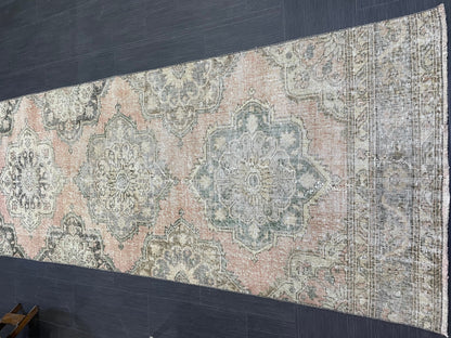 Hand Knotted Runner Rug, Antique  Runner Rug, TURKISH Runner 3 x 12.7, Vintage Runner Rug, Distressed Runner Rug Kitchen Runner