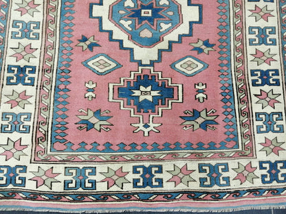 Pink and Blue 7.2 x 5.5 Vintage Oushak Rug Vintage Rug Livingroom Rug Wool Hand Made Rugs Vintage Turkish Rug