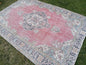 Large vintage rug, pastel oushak wool rug 6x9 distressed unique hand made rug, living room rug kitchen runner rug, bohemian rug