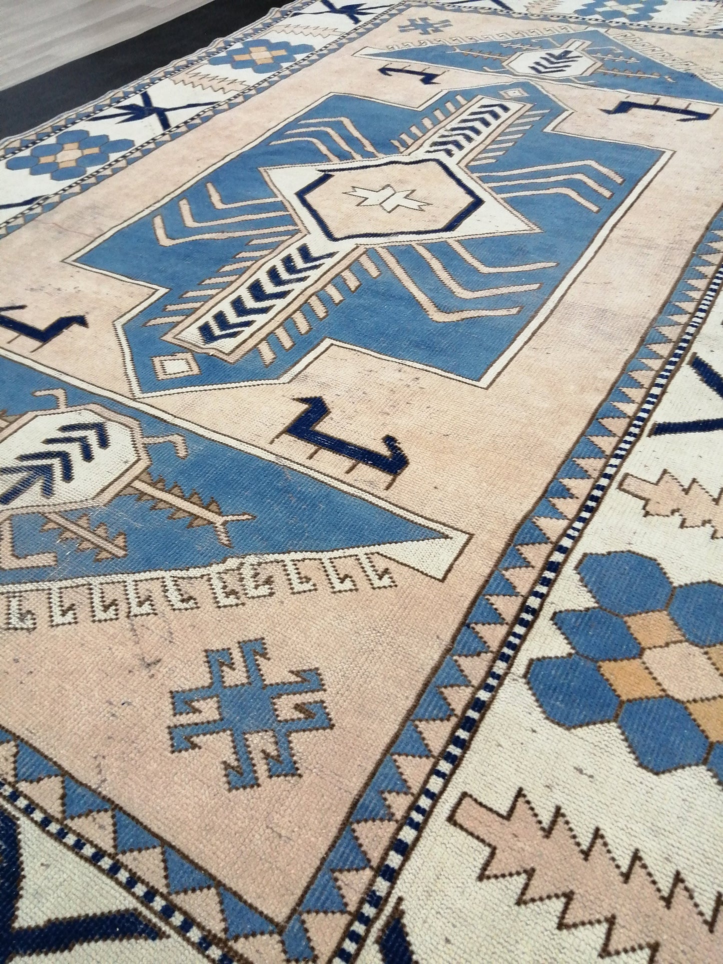Blue Wool Rugs 6.8 x 10 Vintage Hand Made Rug, Oushak Rug, Turkish Rug, Farmhouse Rug Vintage Rug, Wool rug Oriental Rug 7x10 rug