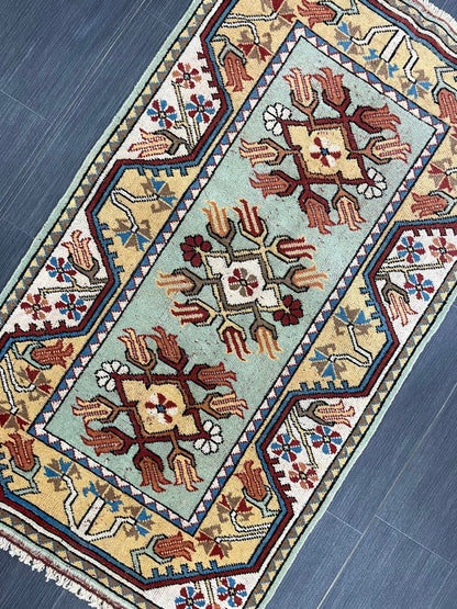 Muted Handmade Rug 2.5 x 4.5 Wool Rug, Oushak Rug, Rustic Rug, Bohemian Rug, Farmhouse Rug, Vintage  Persian Rug