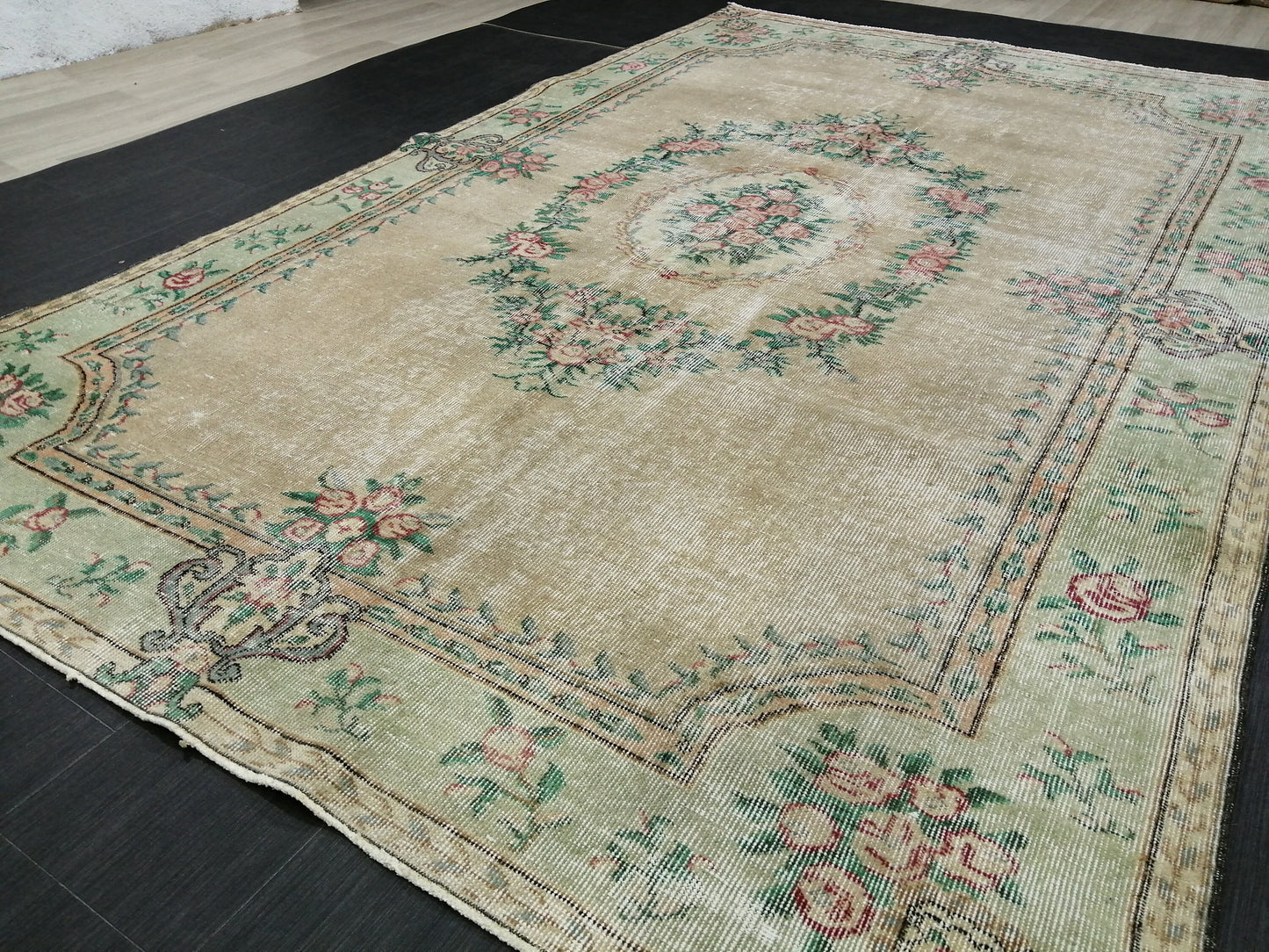 9x5.8 OUSHAK RUG Distressed TURKISH Oushak Rug Vintage Oushak Runner Rug 9x6 Large Rug Wool Oushak Rug Hand Made Rugs Vintage Turkish Rug