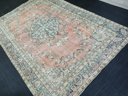 TURKISH RUG 6.4 x 9.6 Oushak Rug Vintage Oushak Rug Vintage  Rug Wool Oushak Rug Hand Made Rug VintagePersian Rug  Vintageturkish_rug