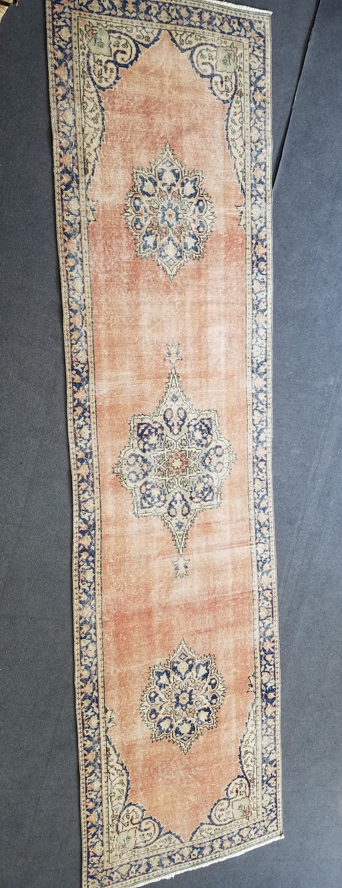 Vintage runner rug, oushak runner 3x11’7 turkish runner rug, kitchen runner