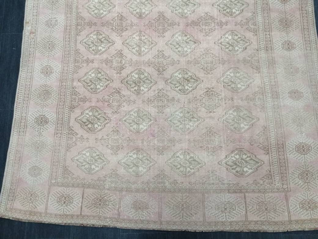 VINTAGE RUG 9 x 6.2 soft Pink Oushak Rug Vintage Light Pink Rug  Hand Knotted Rug Wool Oushak Rug Hand Made Rugs Vintage Turkish Rug