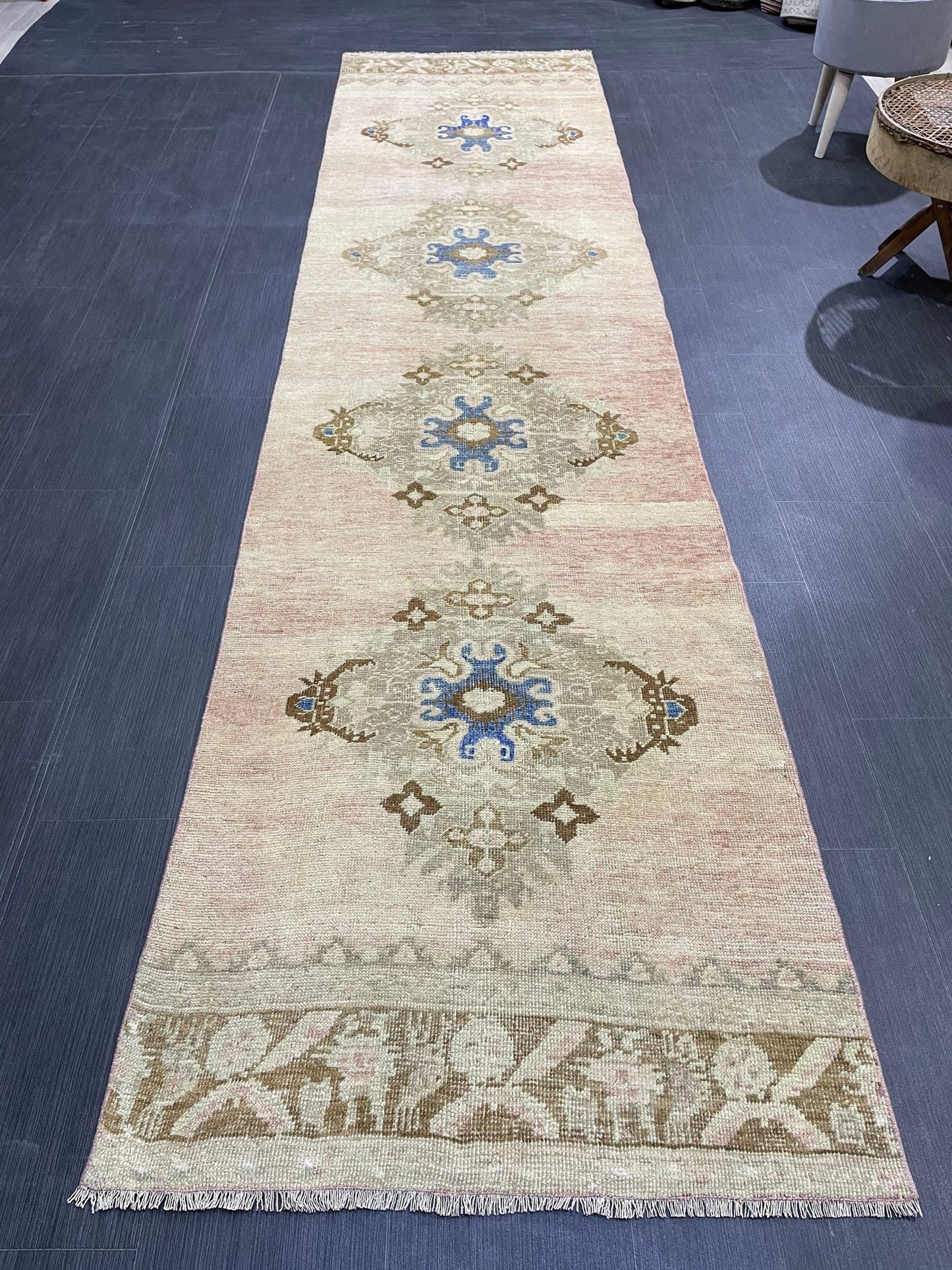 Muted Runner Rug, Turkish Runner 2.10 x 11.5 Rug, Vintage Runner Rug, Hallway Runner Rug, Hand Knotted Runner Rug, Wool Handmade Runner