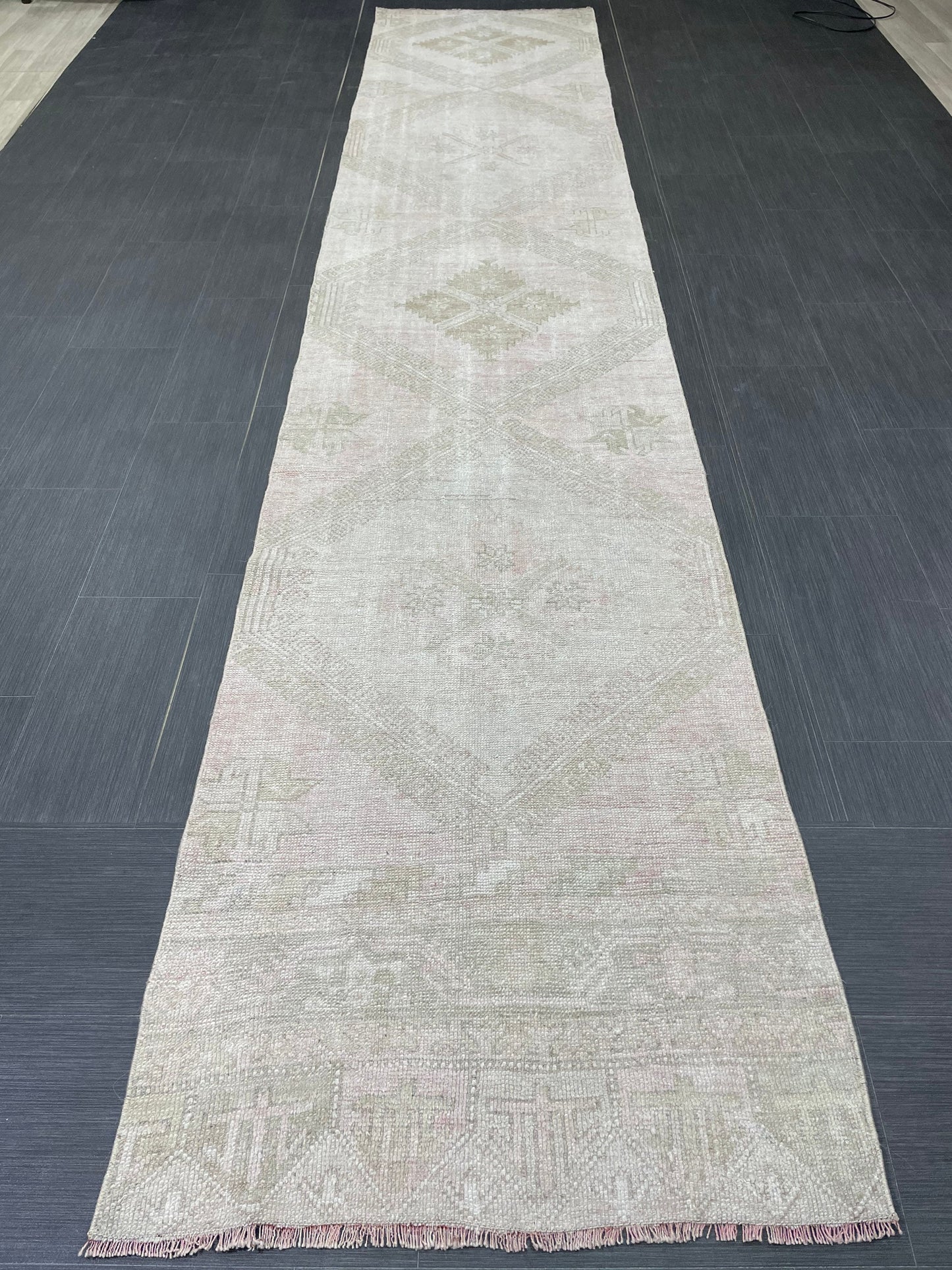 Muted Oushak Runner 2.7 x 13.4 Rug Turkish Runner Rug Vintage Runner Rug Long Hallway Runner Rug Kitchen Runner Rug Wool Runner