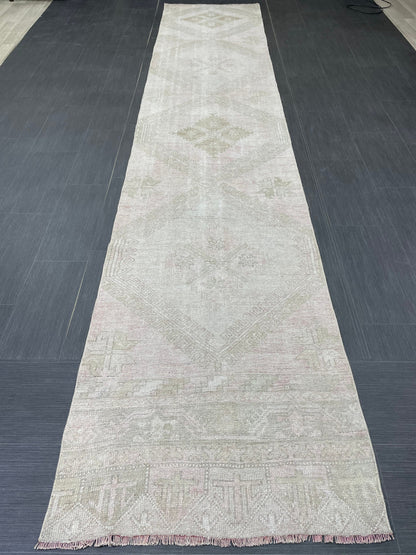 Muted Oushak Runner 2.7 x 13.4 Rug Turkish Runner Rug Vintage Runner Rug Long Hallway Runner Rug Kitchen Runner Rug Wool Runner