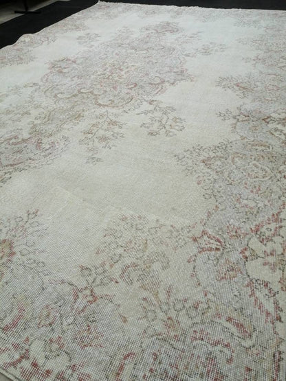 Oriental Rug 7x11 Vintage Turkish Rug Oushak Rug Turkish  Rug, Distressed Persian Rug, Distressed Wool large Neutral Rug 11 x 7