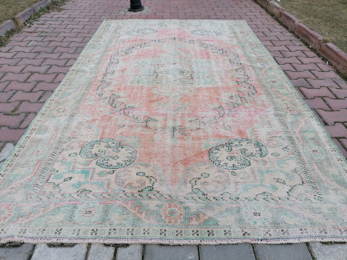 Large vıntage green rug, dıstressed oushak rug 9'5x5'9 turkish area rug