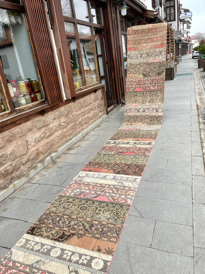 Staircase Runner Rug 2.8 x 30 ft Extra Long  TURKISH Runner Rug Vintage Runner Rug Oriental Runner Rug Patchwork Runner Hand Knotted Runner
