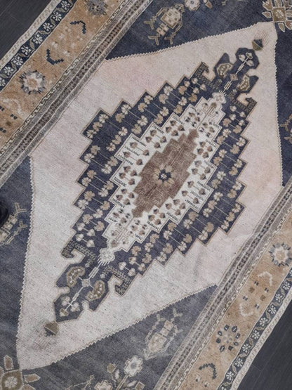 MUTED Large Vintage RUG TURKISH Oushak Rug 5 x 9.3 Vintage Oriental Rug Antique Persian Hand Made Rug Wool Turkish Anatolian Rug
