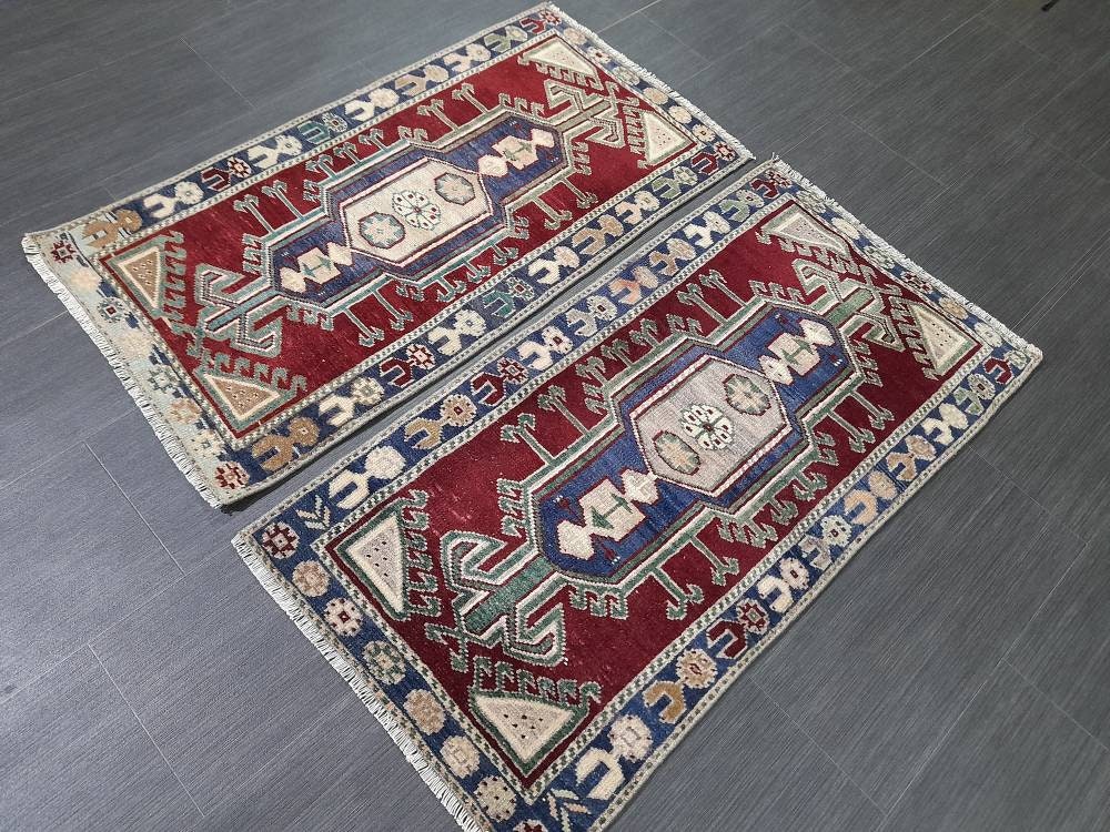 Pair Of Small Rug Turkish Rug Mini Rug Twin Small Area Rug 2x4  Turkish Rug Oushak Rug Persian Hand Made Rug Matching Oriental Vintage Rug