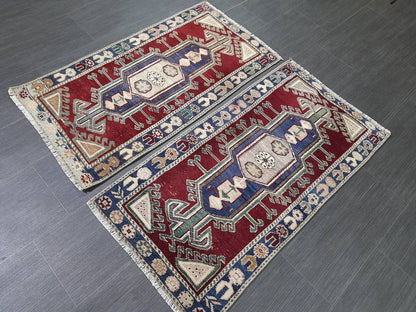 Pair Of Small Rug Turkish Rug Mini Rug Twin Small Area Rug 2x4  Turkish Rug Oushak Rug Persian Hand Made Rug Matching Oriental Vintage Rug