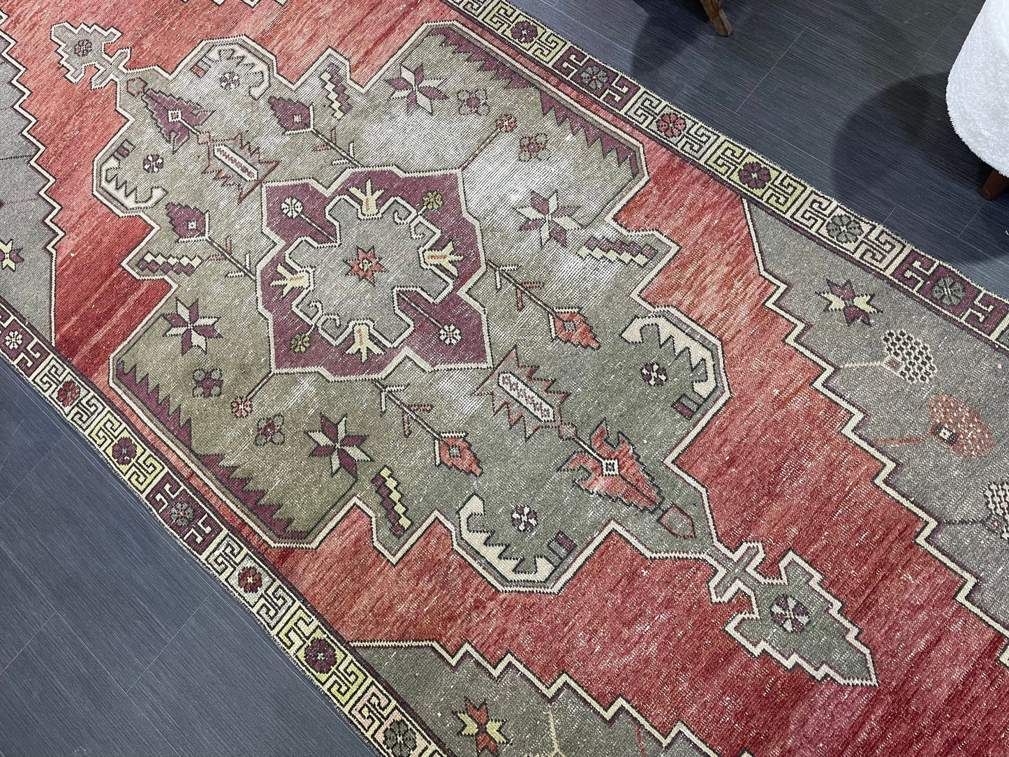 Natural Wool Rug, TURKISH 4.5 x 10.9 Rug, Vintage Turkish Rugs, Anatolian Oushak Rug, Handmade Rug, Vintage Rug, Hand Knotted rug