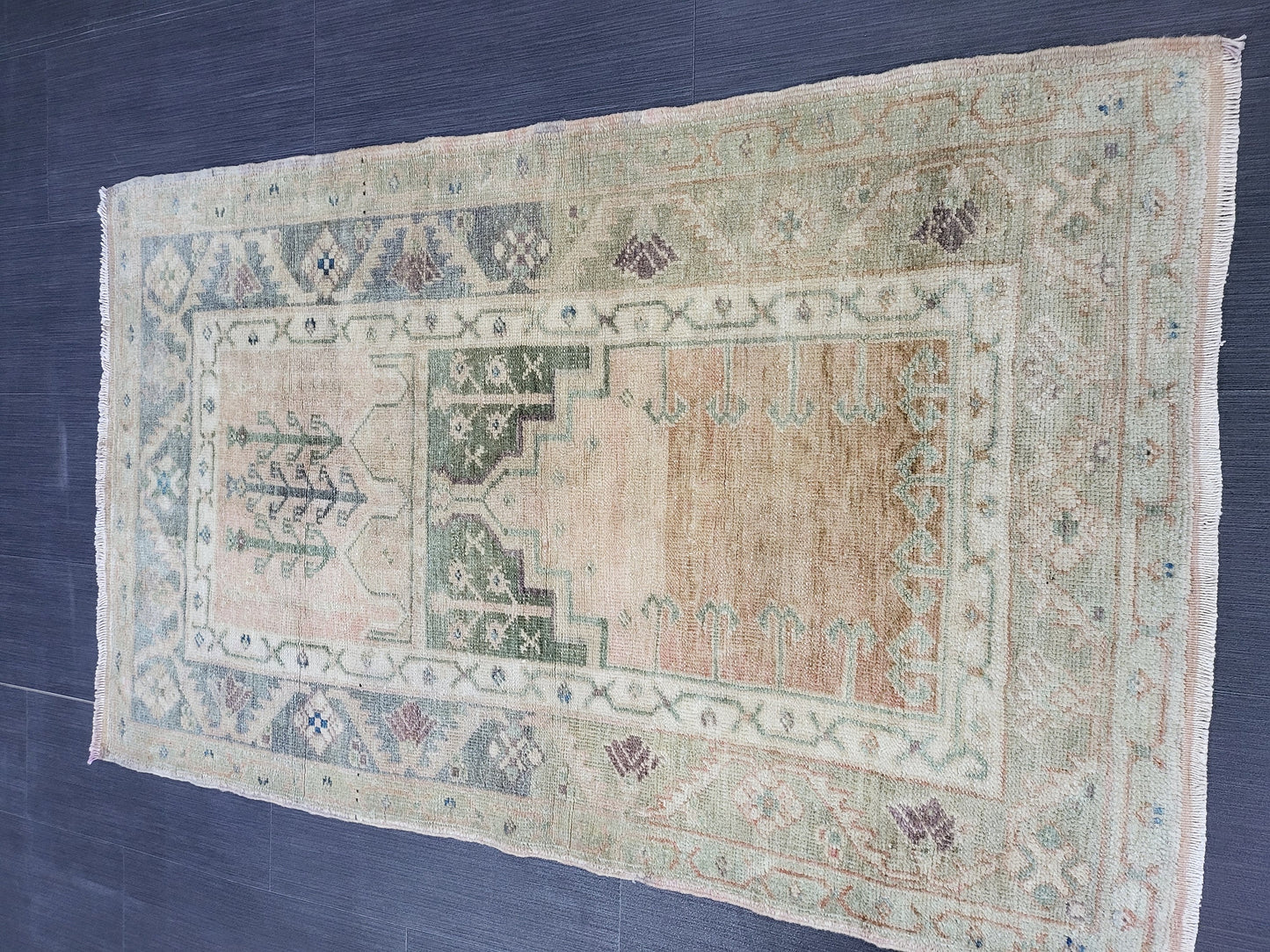Handmade Rug, 2.9 x 4.5 Oushak Rug, Rustic Rug, Persian Rug, Turkish Rug, Farmhouse Rug, Vintage Rug, Wool rug, Hand Knotted Rug