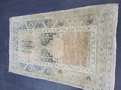 Handmade Rug, 2.9 x 4.5 Oushak Rug, Rustic Rug, Persian Rug, Turkish Rug, Farmhouse Rug, Vintage Rug, Wool rug, Hand Knotted Rug