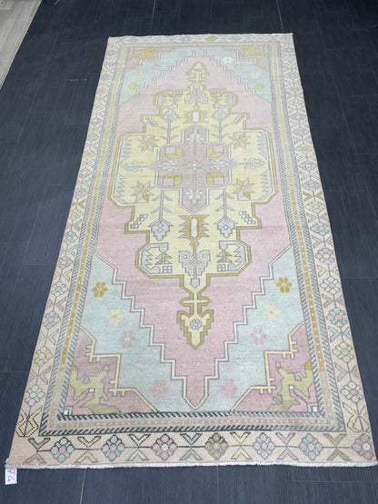 Muted Vintage RUG 4x9 TURKISH Rug Oriental Rug Vintage Oushak Rug Vintage Persian Wool Rug Handmade Rug Vintage Turkish Rug Discounted Rugs
