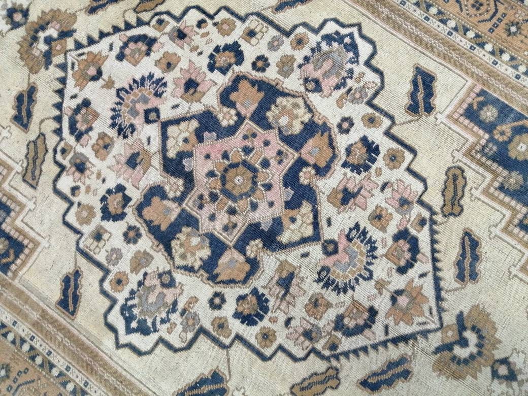 Vintage Oriental RUG 5.5 x 9 Oushak Rug Turkish Vintage Persian Rug Navy Vintage Rug Fine Wool Oushak Rugs Turkish Rug Muted Living room Rug