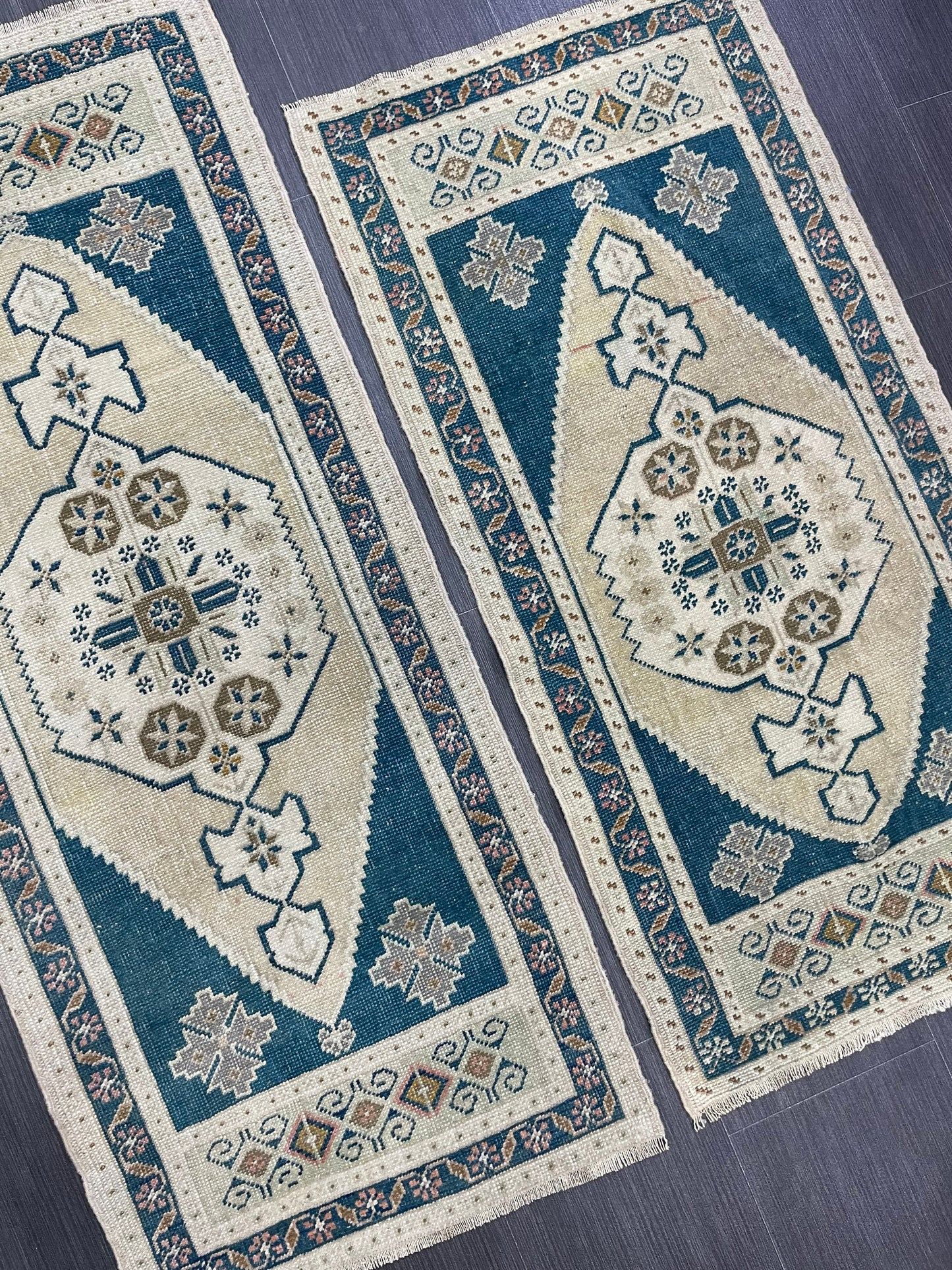 Coordinating Small Rug Turkish Rug 2 x 4.5 Mini Twin Small Area Rug Turkish Pair of Persian Hand Made Rug Matching Oriental Vintage Rug