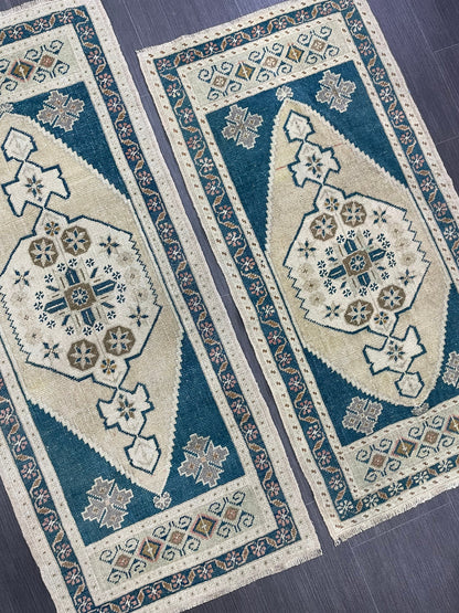 Coordinating Small Rug Turkish Rug 2 x 4.5 Mini Twin Small Area Rug Turkish Pair of Persian Hand Made Rug Matching Oriental Vintage Rug