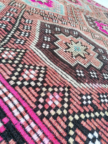 5'9x5'5 flatwoven with embroidery rug turkish hand made rugs vintage turkish rugs oushak rug vintage oushak rug, wool rug