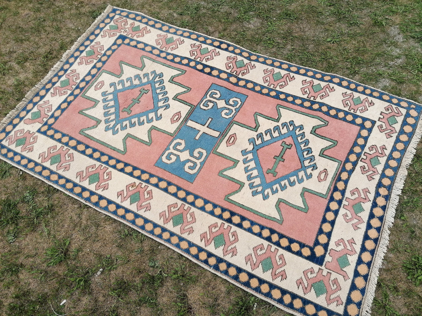 Vintage turkish blue rugs 4'5x6'9 oushak wool rug
